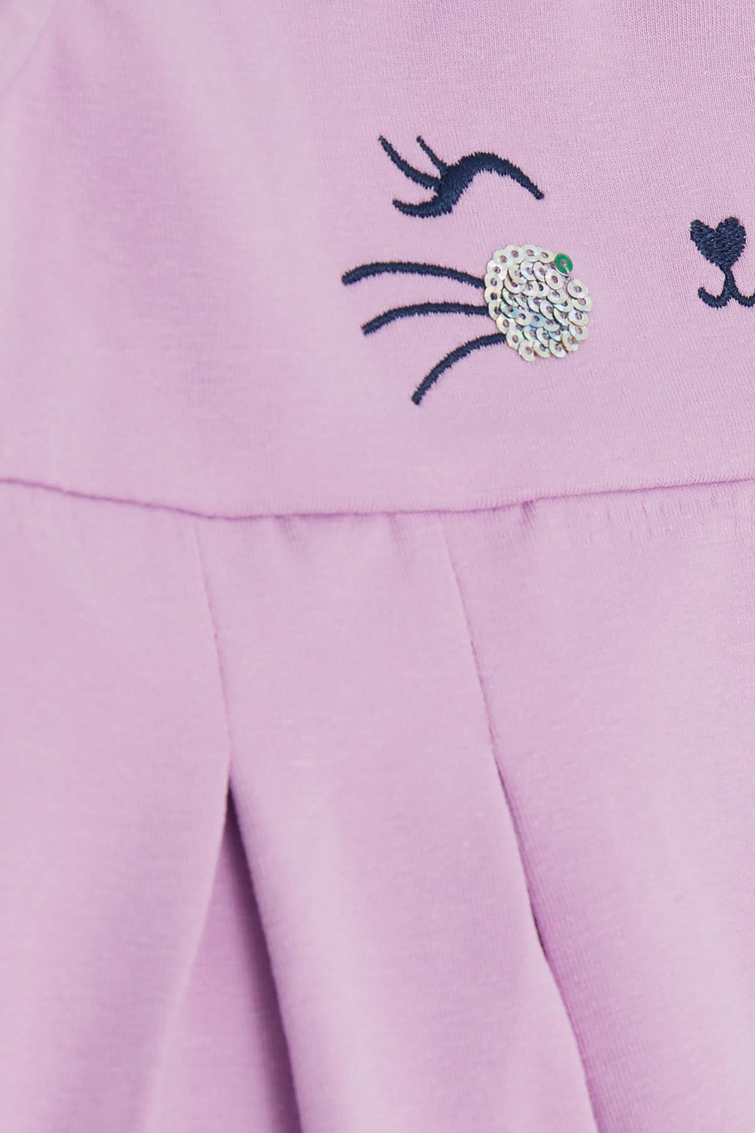 BRE Breeze Girl's Dress Embroidered Sequined Cute Cat Printed 1.5-5 Years, Lilac - Arnsberg