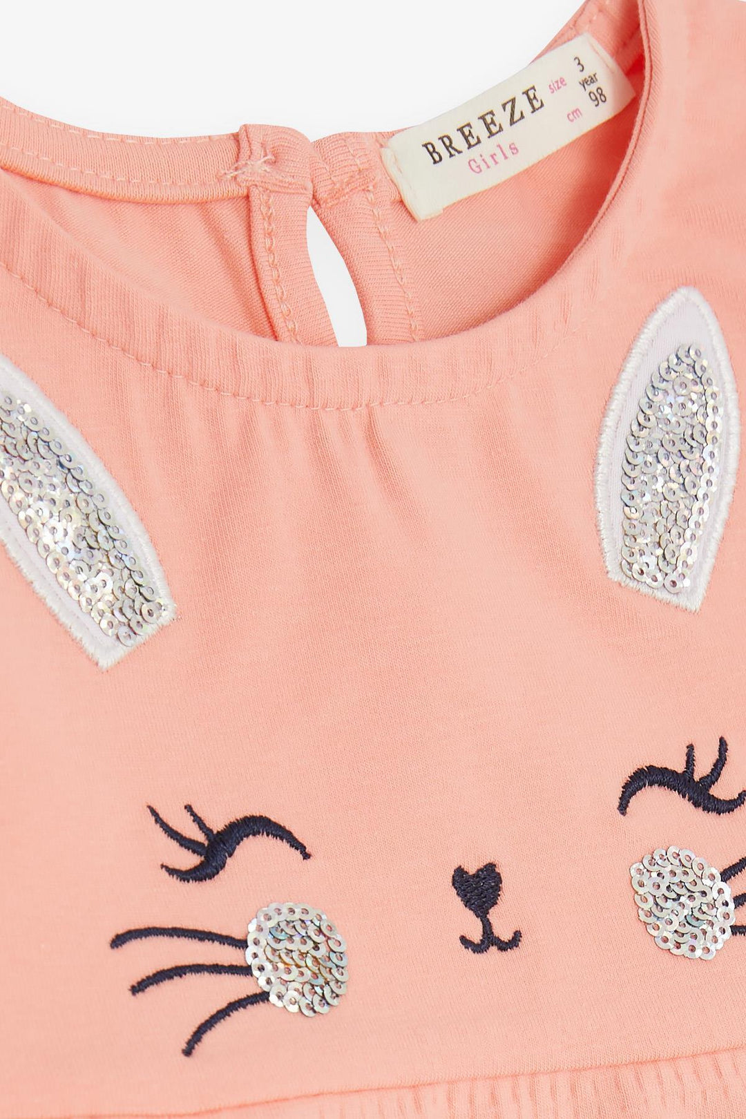 BRE Breeze Girl Dress Embroidered Sequined Cute Cat Printed 1.5-5 Years, Salmon - Hanover Park