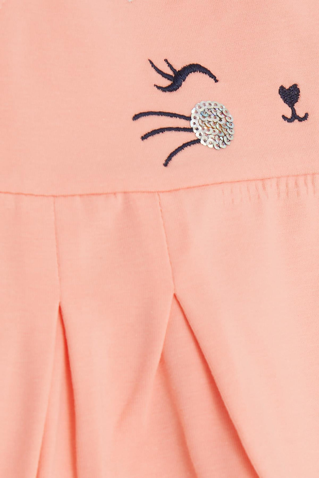 BRE Breeze Girl Dress Embroidered Sequined Cute Cat Printed 1.5-5 Years, Salmon - Hanover Park