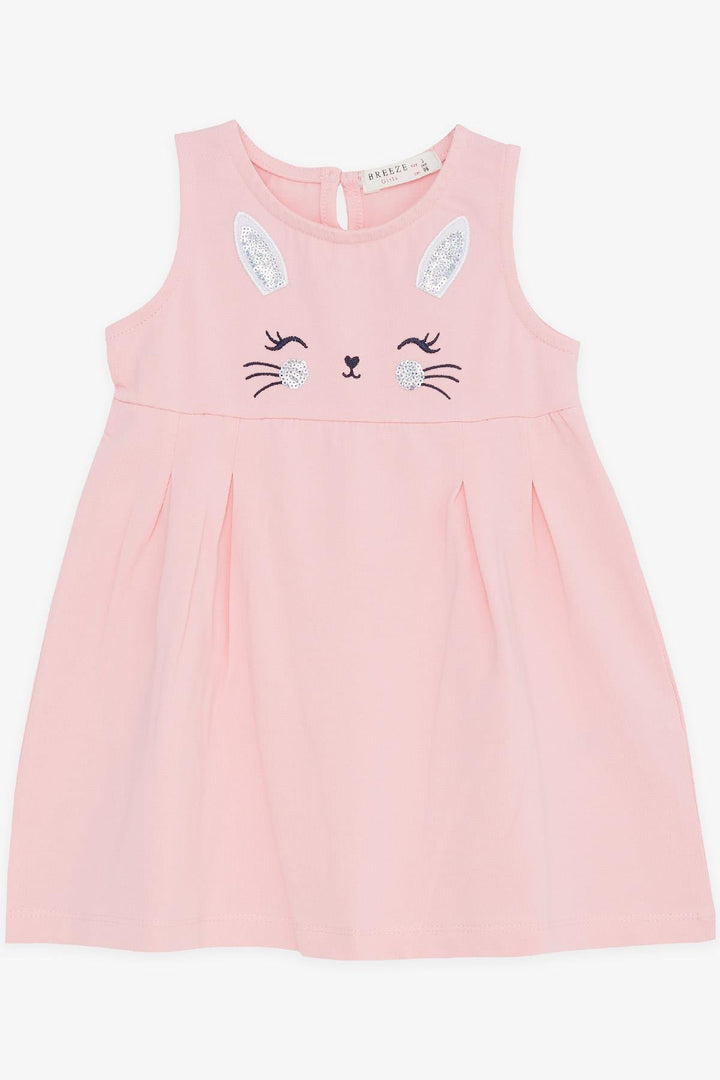 BRE Breeze Girl's Dress with Embroidery Sequined Cute Kitten Printed 1.5-5 Years, Pink - Herriman