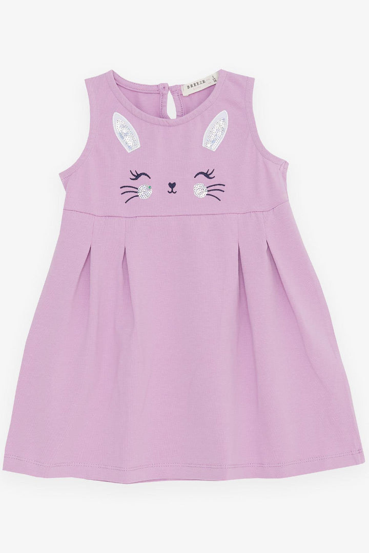BRE Breeze Girl's Dress Embroidered Sequined Cute Cat Printed 1.5-5 Years, Lilac - Arnsberg