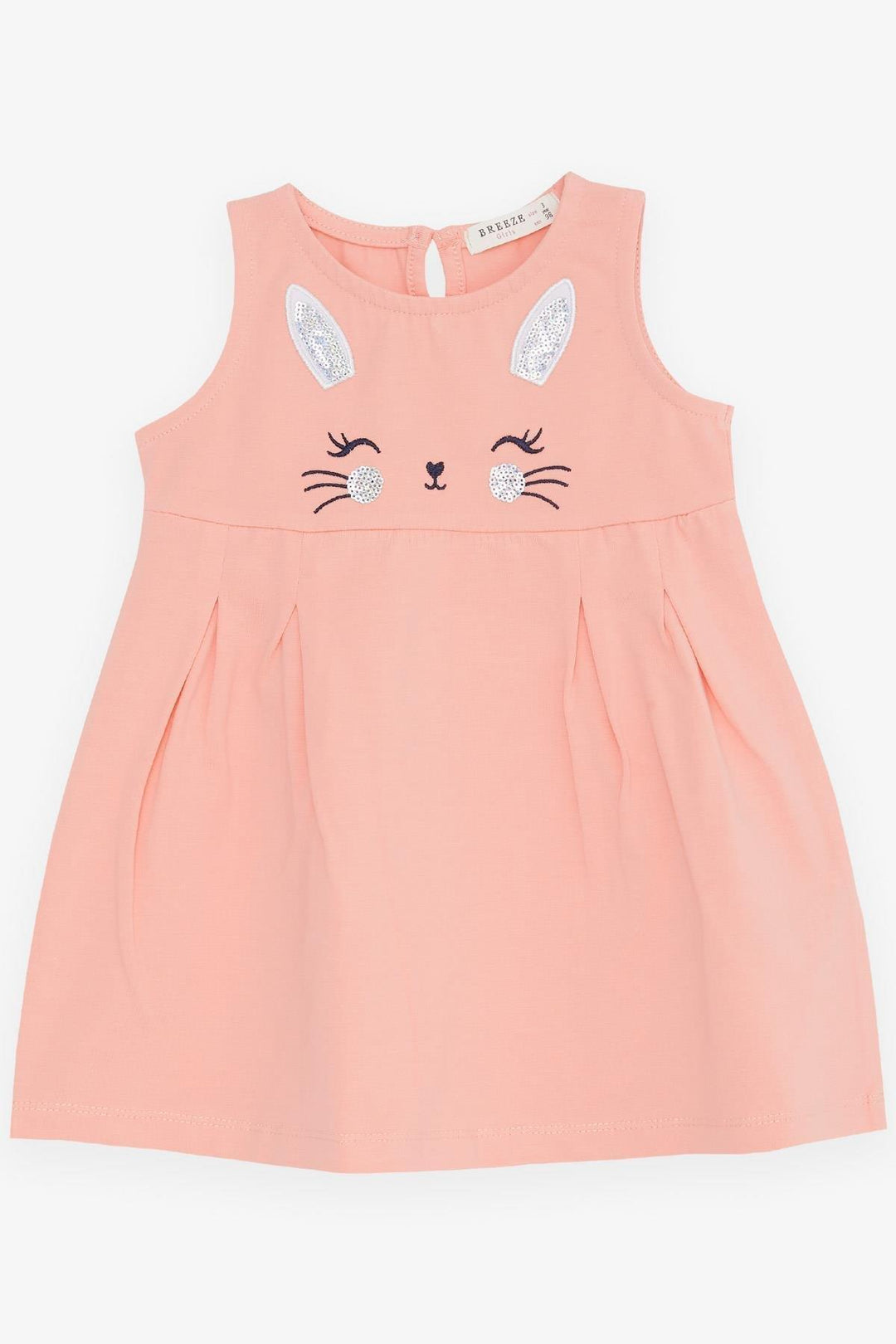 BRE Breeze Girl Dress Embroidered Sequined Cute Cat Printed 1.5-5 Years, Salmon - Hanover Park