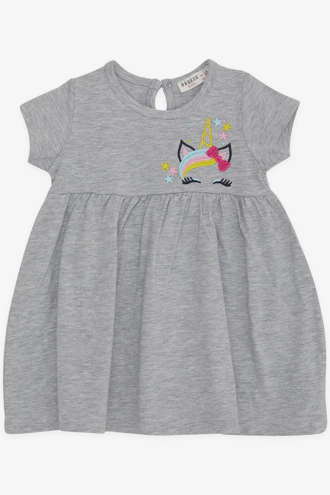 BRE Breeze Girl's Dress Embroidered Unicorn 1.5-5 Years, Grey Melange - Lancaster