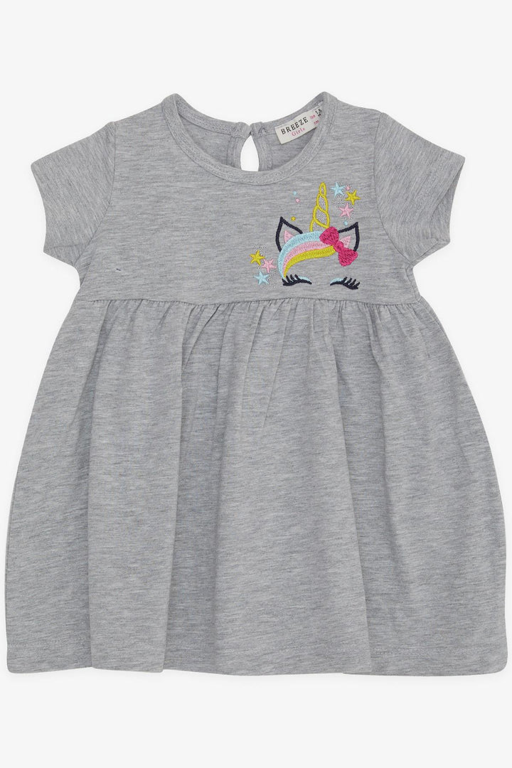 BRE Breeze Girl's Dress Embroidered Unicorn 1.5-5 Years, Grey Melange - Lancaster