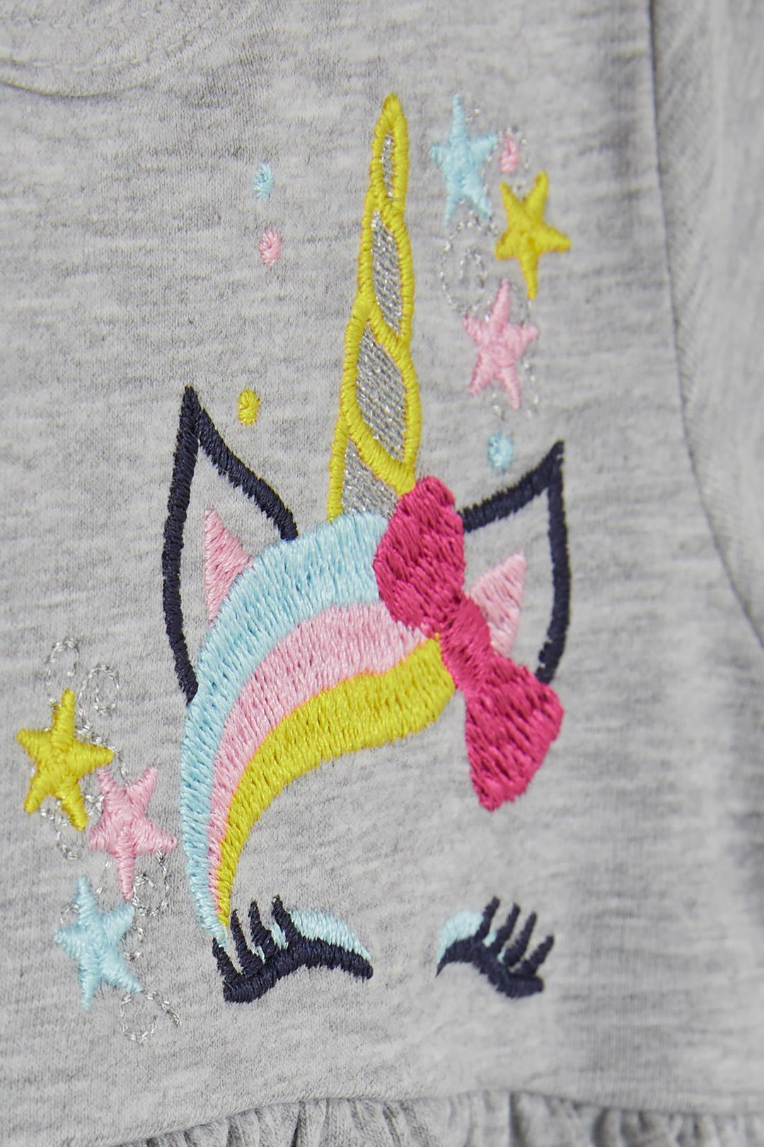 BRE Breeze Girl's Dress Embroidered Unicorn 1.5-5 Years, Grey Melange - Lancaster