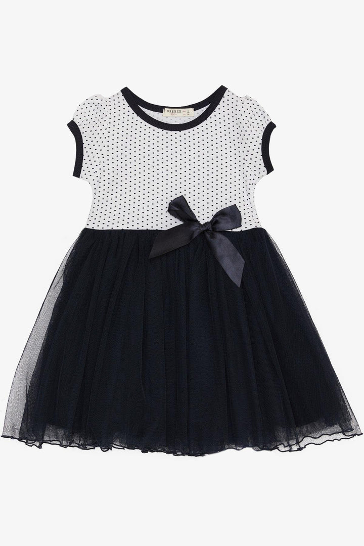 BRE Breeze Girl's Dress with Polka Dot Pattern and Bow, 3-8 Years, White - DeSoto