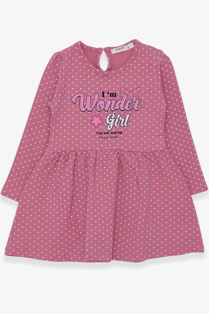 BRE Breeze Girl's Dress with Polka Dot Pattern and Printed Text, 3-7 Years, Rose Pink - Commerce City
