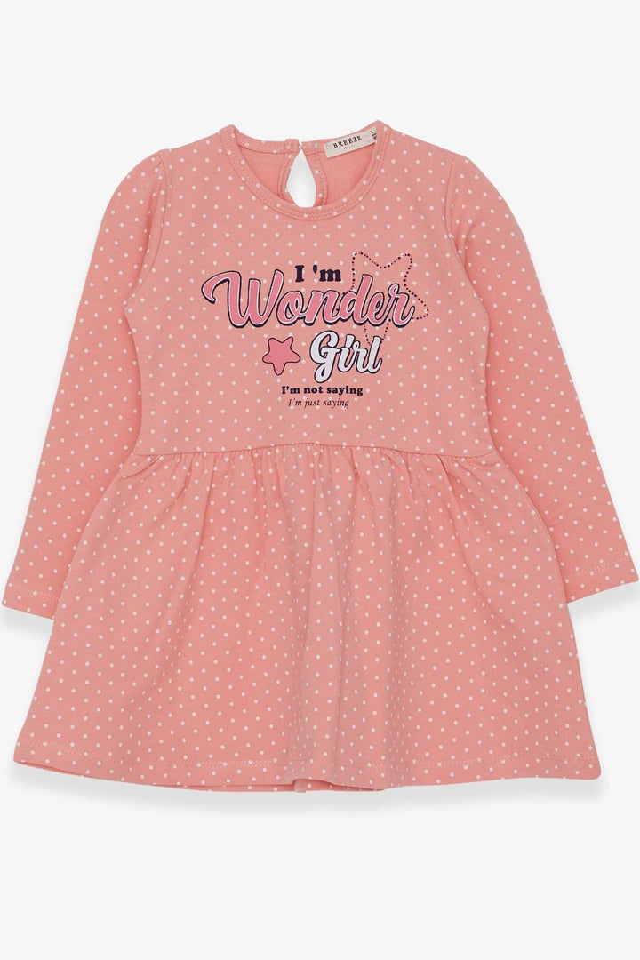 BRE Breeze Girl's Dress with Polka Dot Pattern and Summer Print, Salmon, 3-7 Years - Poway