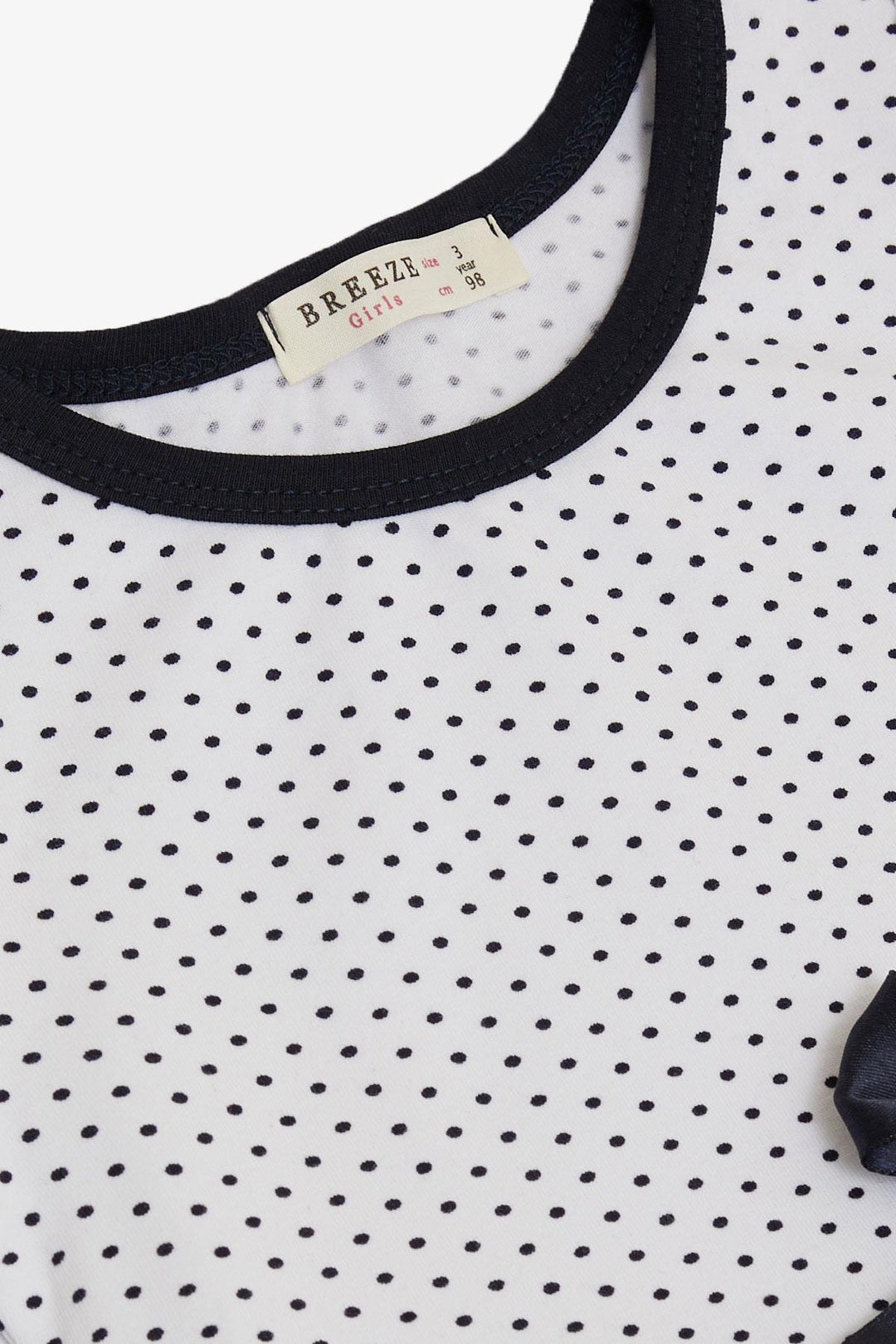 BRE Breeze Girl's Dress with Polka Dot Pattern and Bow, 3-8 Years, White - DeSoto