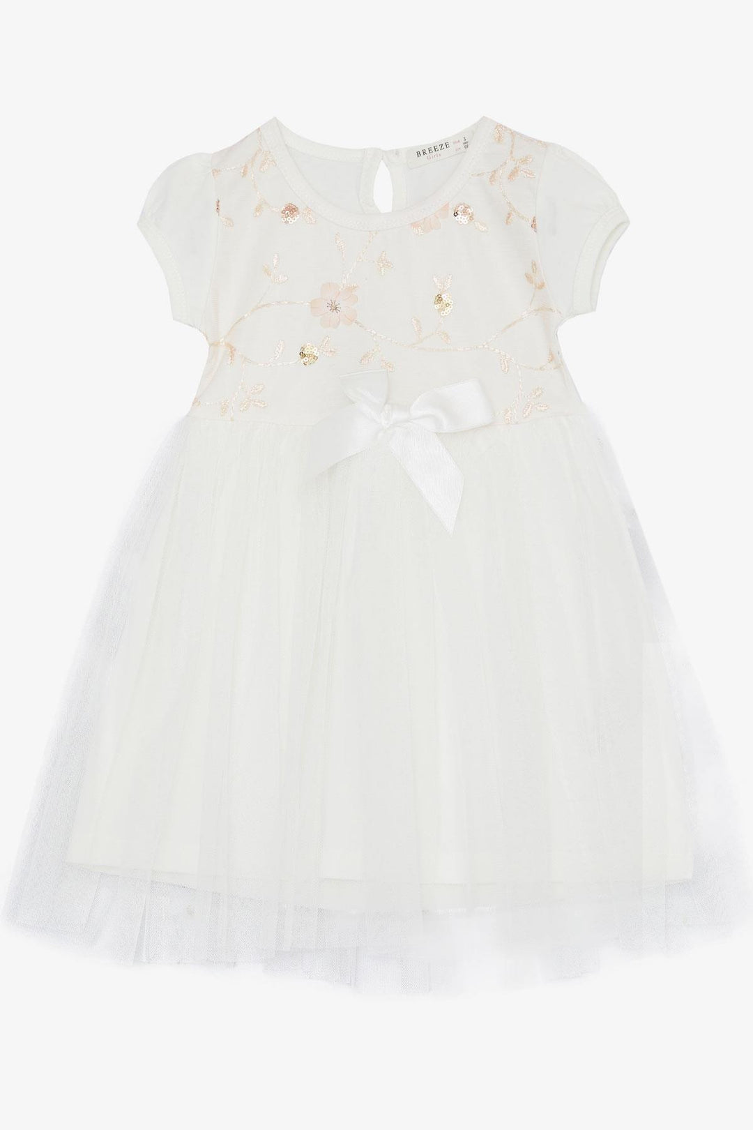 BRE Breeze Girl's Dress with Sequin Embroidery and Bow Tulle 1.5-5 Years, Ecru - Toronto