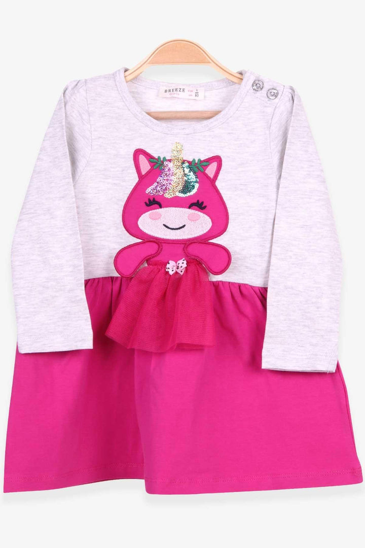 BRE Breeze Girl's Dress with Sequined Embroidered Cat, 1-4 Years, Light Grey Melange - San Francisco