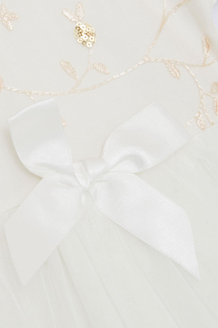 BRE Breeze Girl's Dress with Sequin Embroidery and Bow Tulle 1.5-5 Years, Ecru - Toronto