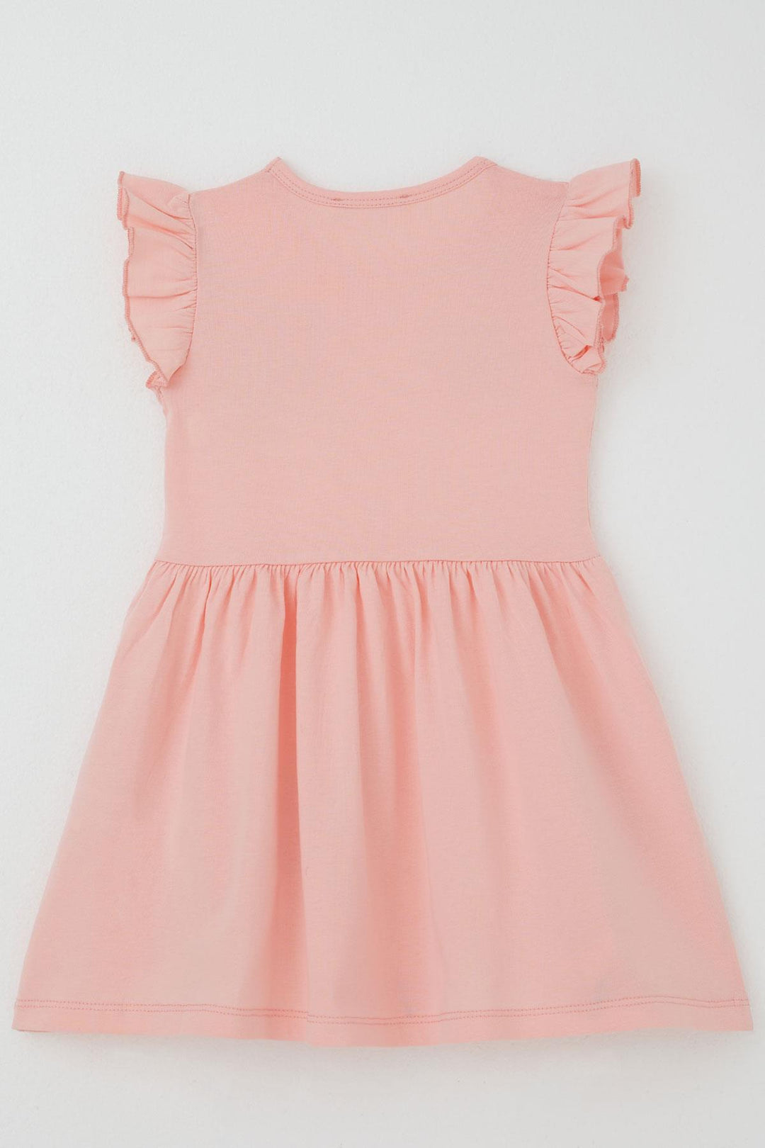 BRE Breeze Girl's Dress Colorful Flower Patterned Ruffled Sleeves Detail 2-6 Years, Salmon - Temoaya
