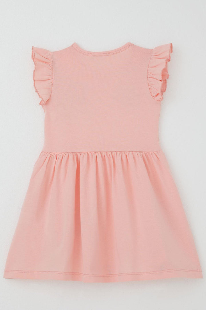 BRE Breeze Girl's Dress Colorful Flower Patterned Ruffled Sleeves Detail 2-6 Years, Salmon - Temoaya