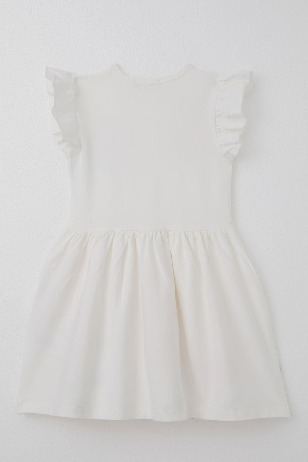 BRE Breeze Girl's Dress with Colorful Flower Patterned Ruffled Sleeves Detail, 2-6 Years, Ecru - Commerce City