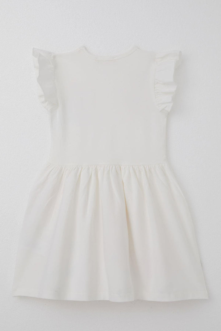 BRE Breeze Girl's Dress with Colorful Flower Patterned Ruffled Sleeves Detail, 2-6 Years, Ecru - Commerce City