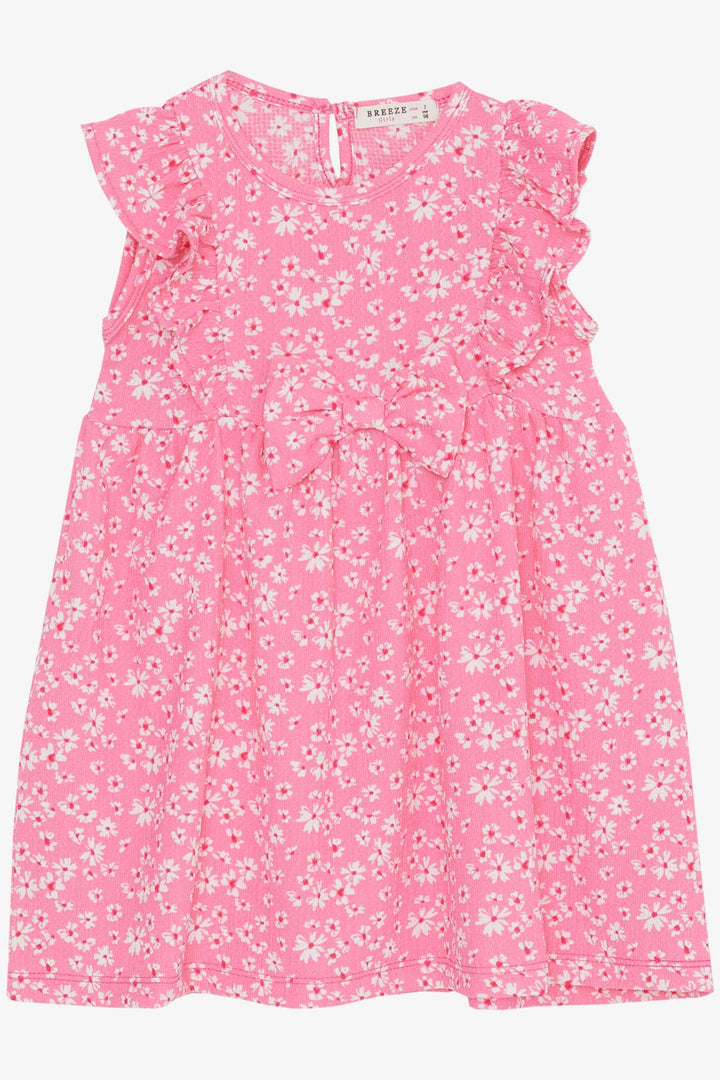 BRE Breeze Girl's Dress with Colorful Flower Pattern and Bow, 1.5-5 Years, Pink - La Habra