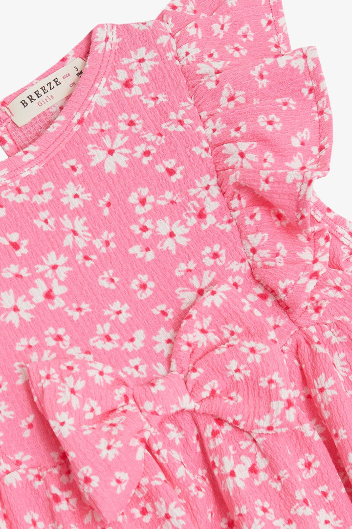 BRE Breeze Girl's Dress with Colorful Flower Pattern and Bow, 1.5-5 Years, Pink - La Habra