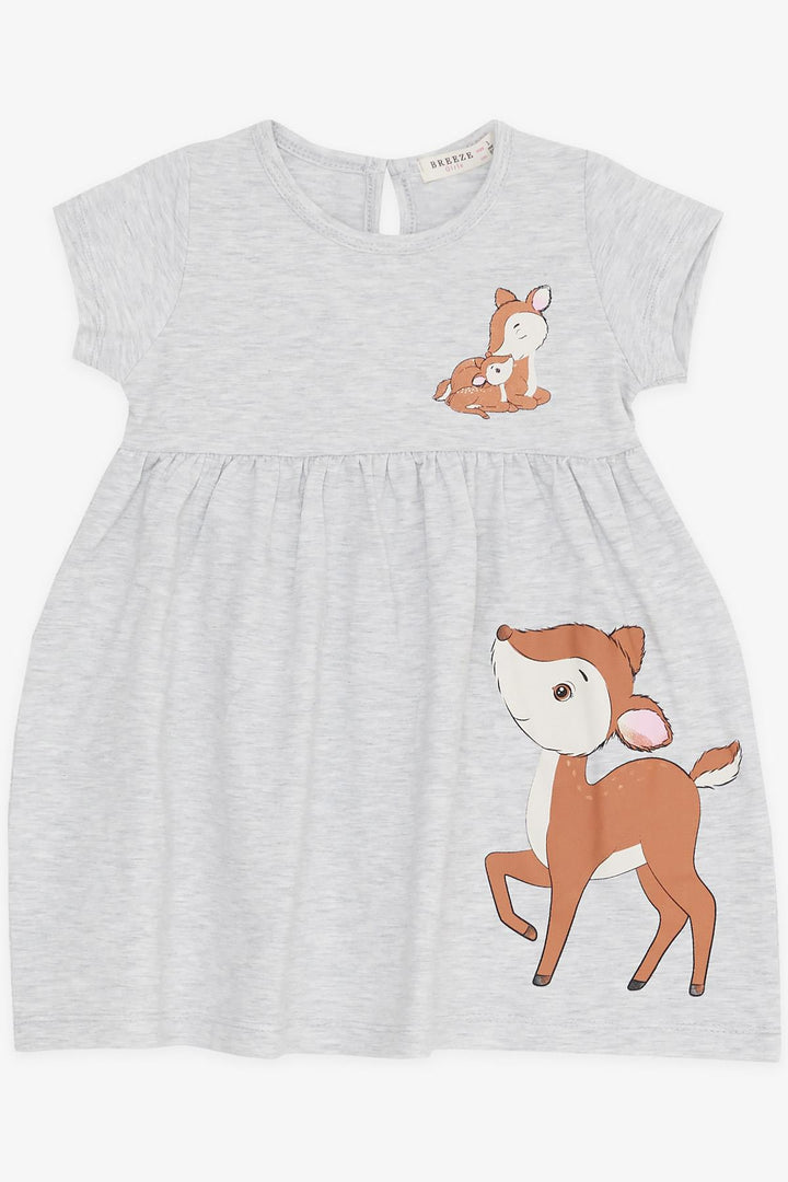 BRE Breeze Girl's Dress Cute Fawn Printed 1.5-5 Years, Grey Melange - Bensalem