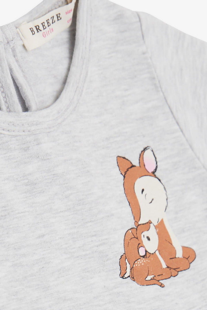 BRE Breeze Girl's Dress Cute Fawn Printed 1.5-5 Years, Grey Melange - Bensalem