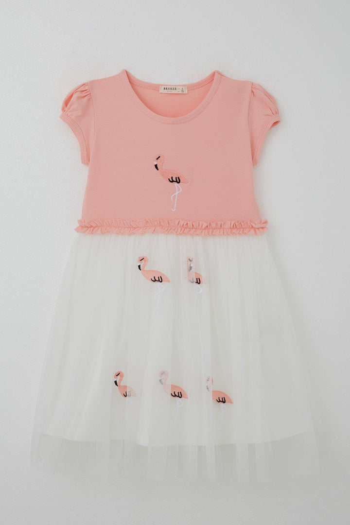BRE Breeze Girl's Dress Cute Flamingo Embroidered Tulle 4-8 Years, Salmon - Wilrijk
