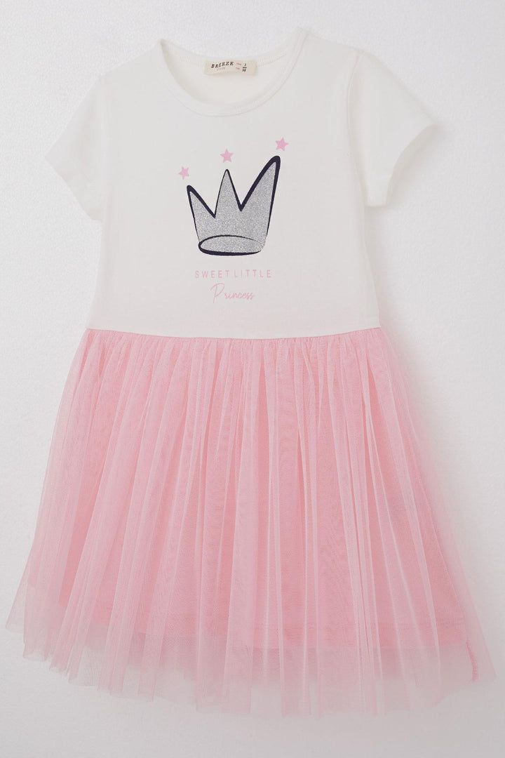 BRE Breeze Girl's Dress with Glitter Princess Crown Printed Star Detail, White, 3-8 Years - Fresno
