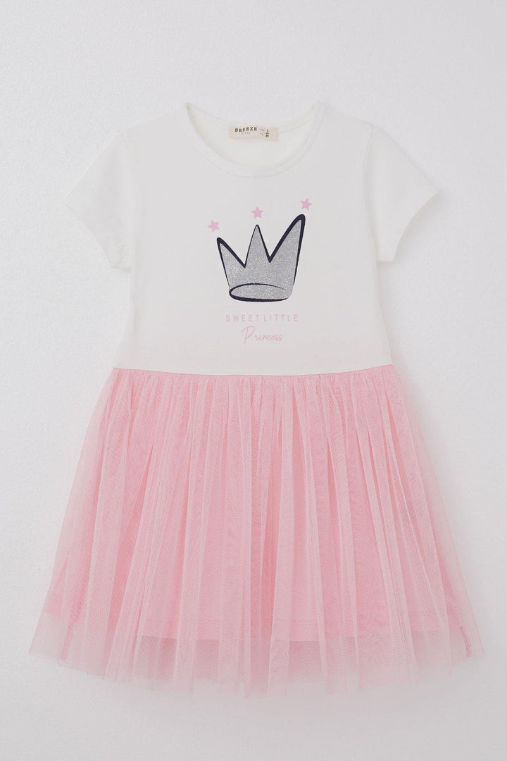 BRE Breeze Girl's Dress with Glitter Princess Crown Printed Star Detail, White, 3-8 Years - Fresno