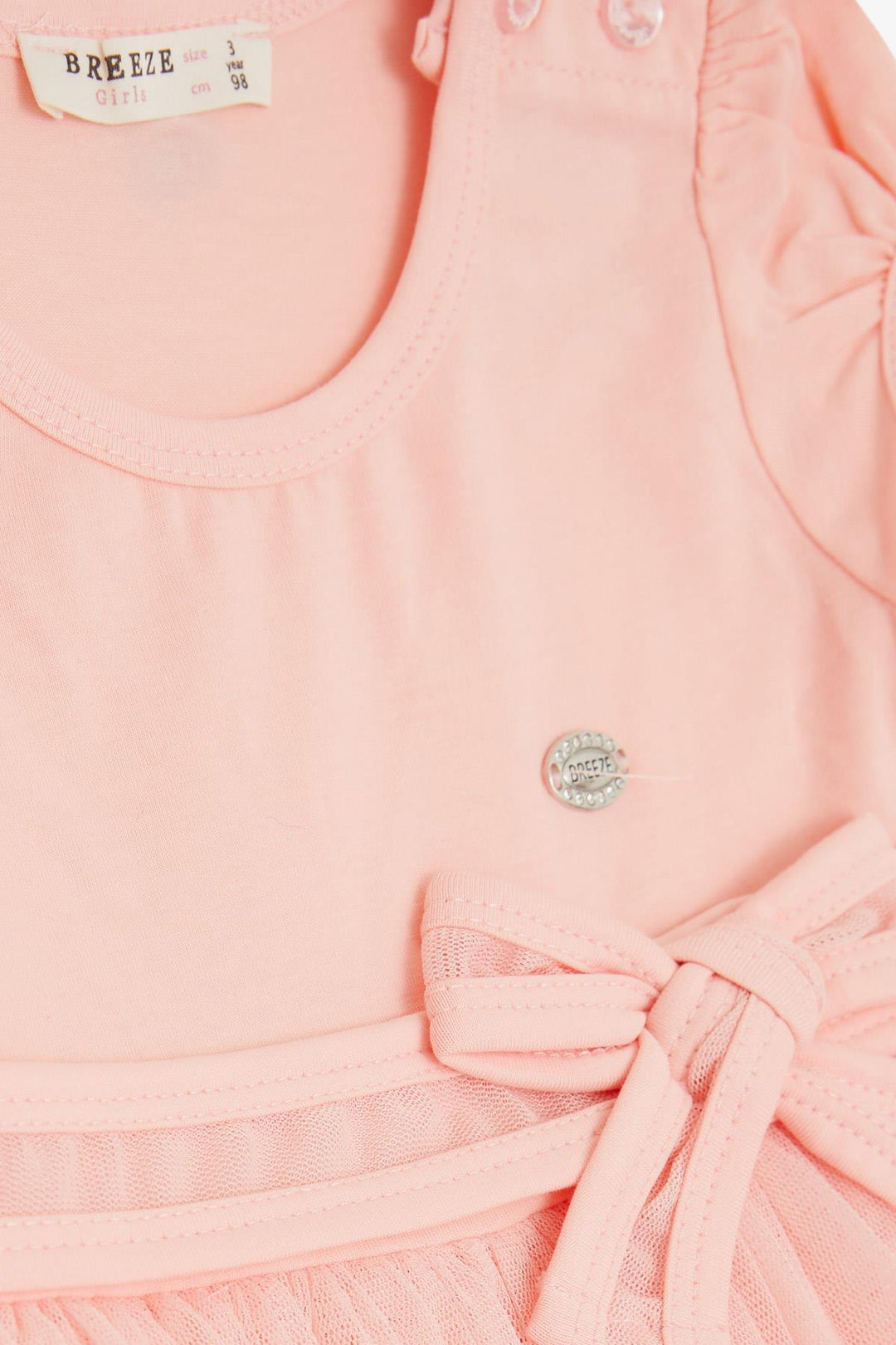 BRE Breeze Girl's Dress Tulle Bow Detailed Armalı 1.5-5 Years, Salmon - Agía Paraskeví