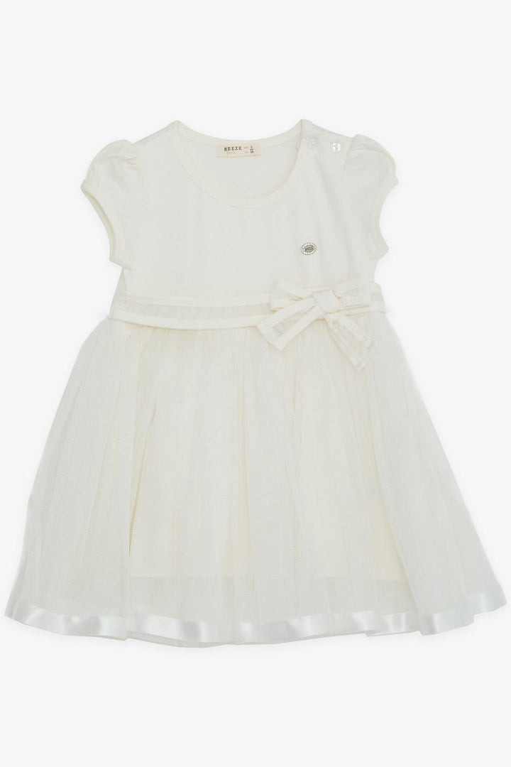 BRE Breeze Girl's Dress with Tulle Bow Armalı 1.5-5 Years, Ecru - Temecula