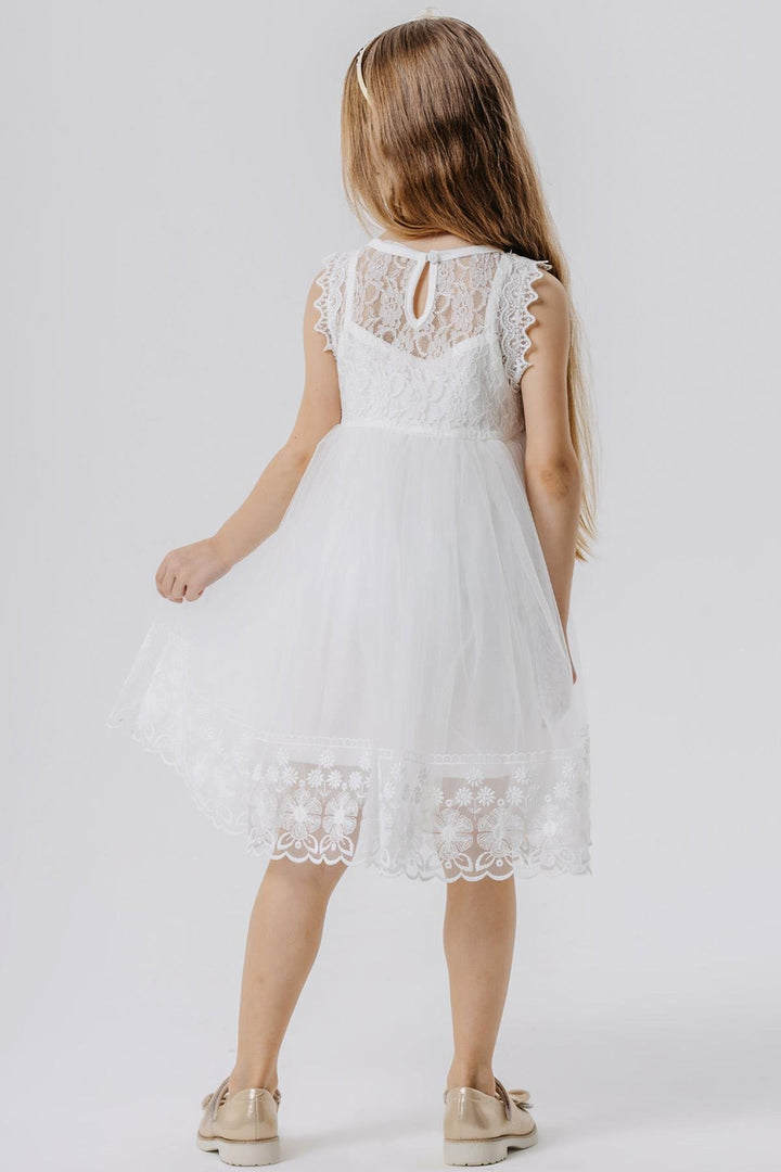 BRE Breeze Girl's Dress with Tulle and Lace, 4-9 Years, White - Hameln