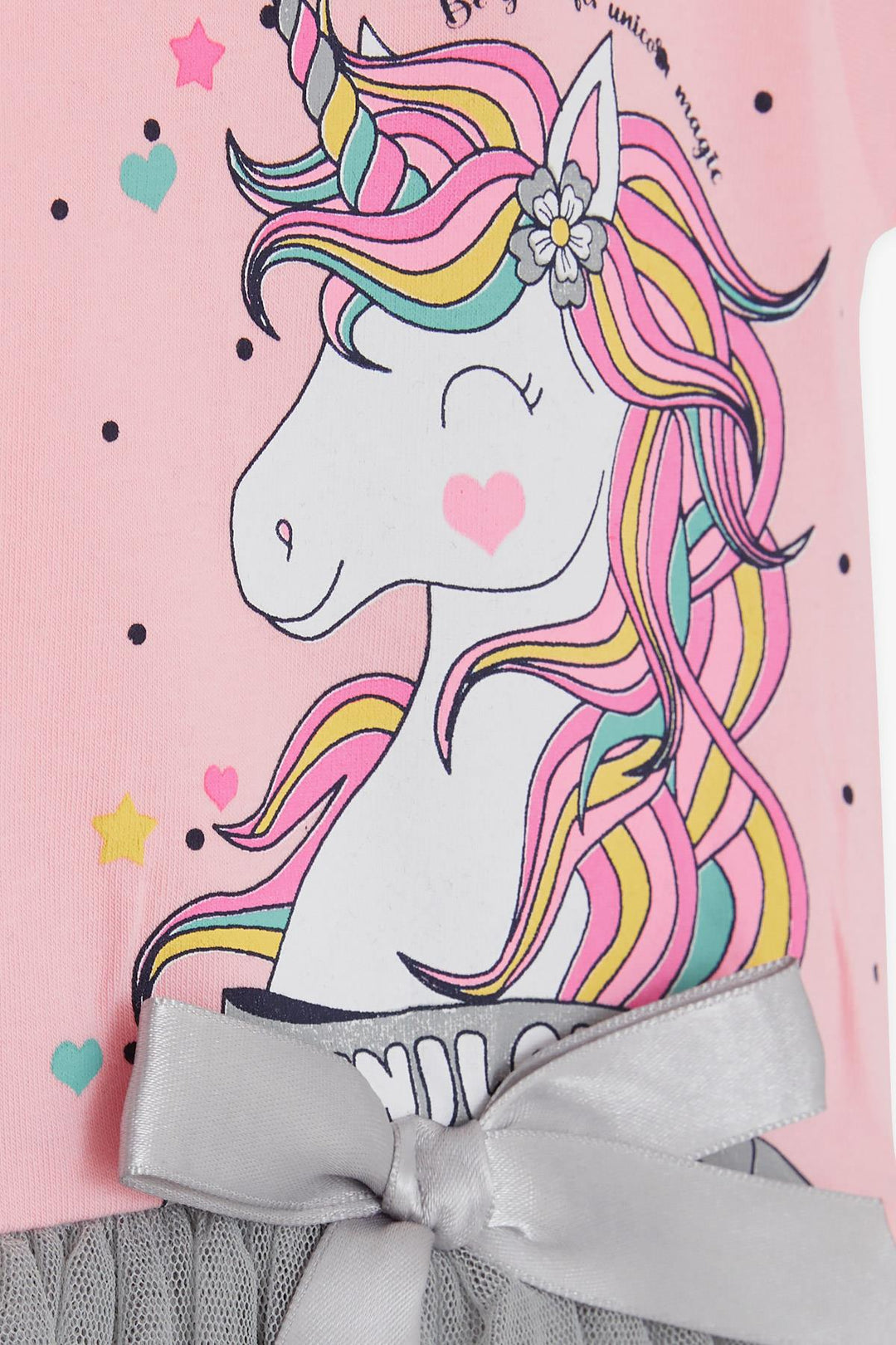 BRE Breeze Girl's Dress Unicorn Printed Tulle with Bow, 3-8 Years, Pink - Botoşani