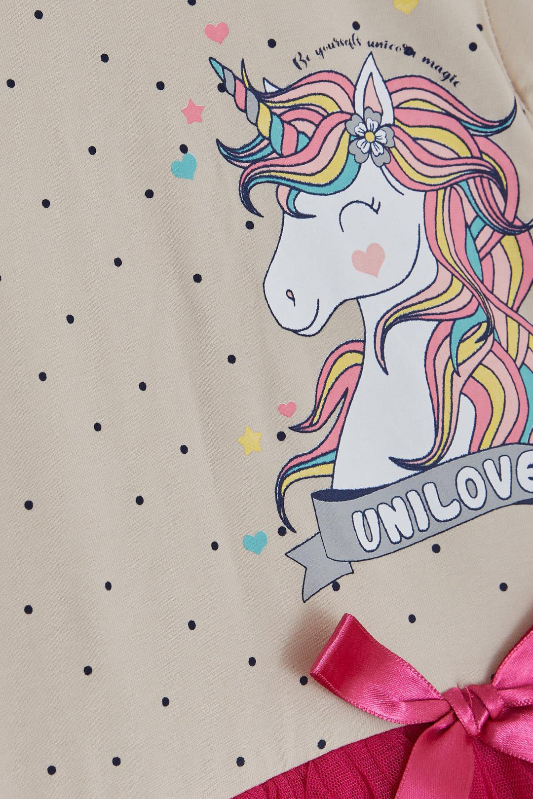BRE Breeze Girl's Dress Unicorn Printed Tulle with Bow, Beige, 3-8 Years - Bautzen