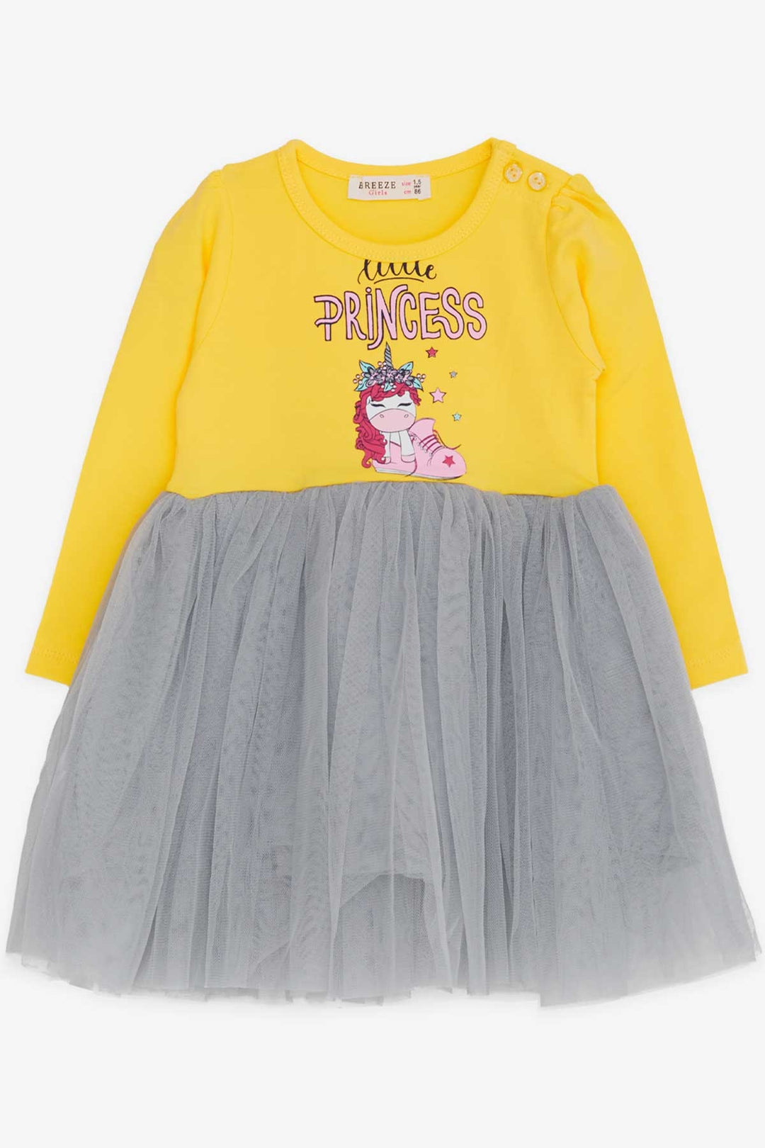BRE Breeze Girl's Dress Unicorn Printed 1.5-5 Years, Yellow - Peabody