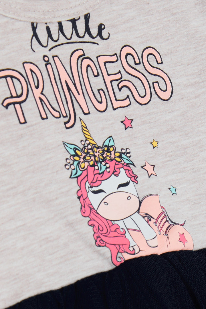 BRE Breeze Girl's Dress Unicorn Printed 1.5-5 Years, Beige Melange - Palm Desert