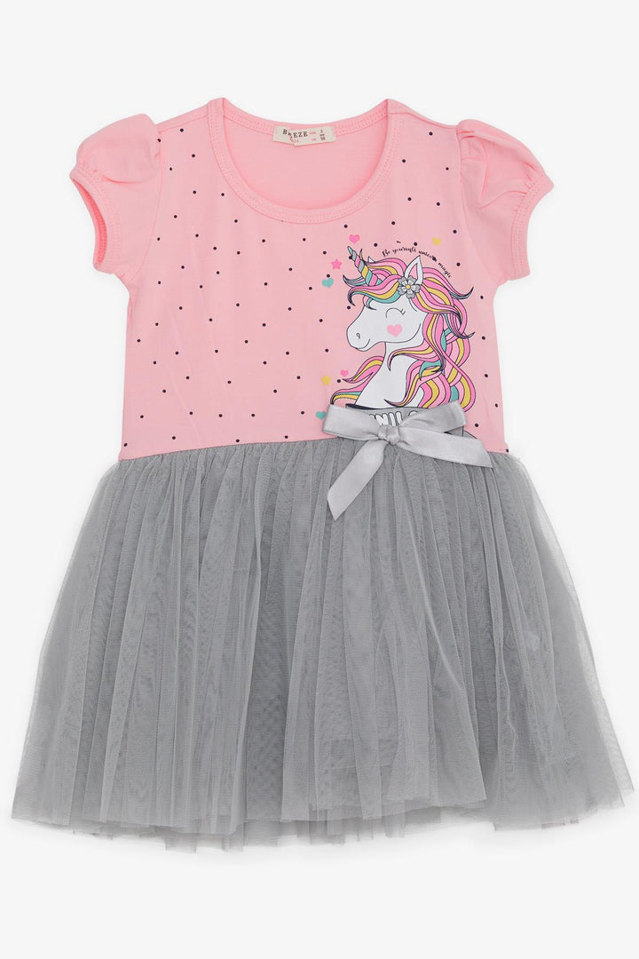 BRE Breeze Girl's Dress Unicorn Printed Tulle with Bow, 3-8 Years, Pink - Botoşani