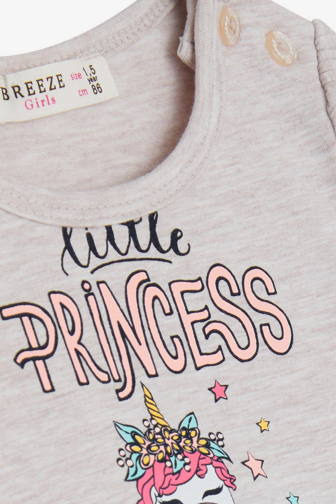 BRE Breeze Girl's Dress Unicorn Printed 1.5-5 Years, Beige Melange - Palm Desert