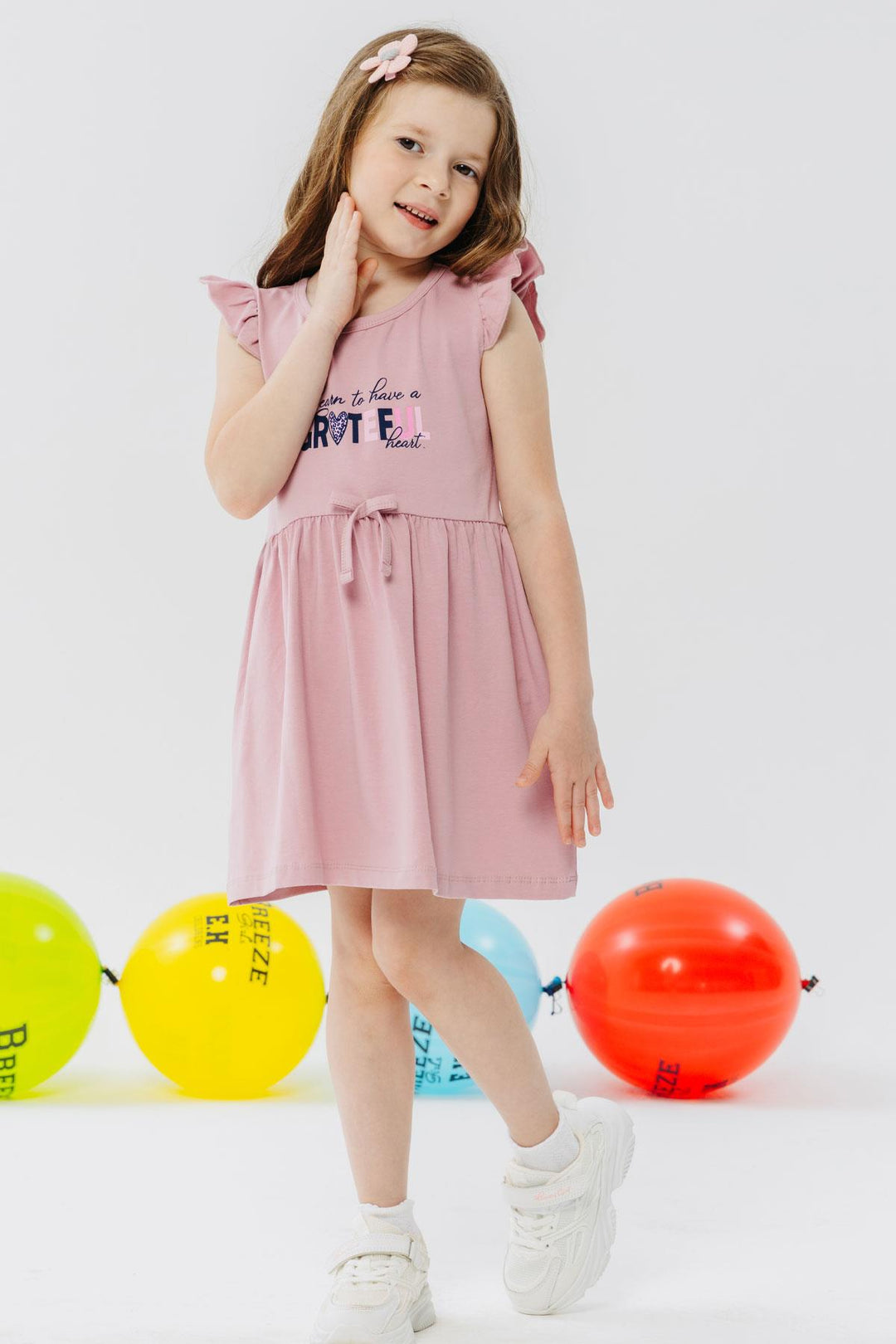 BRE Breeze Girl's Dress with Summer Print, 3-7 Years, Rose Pink - Chieti