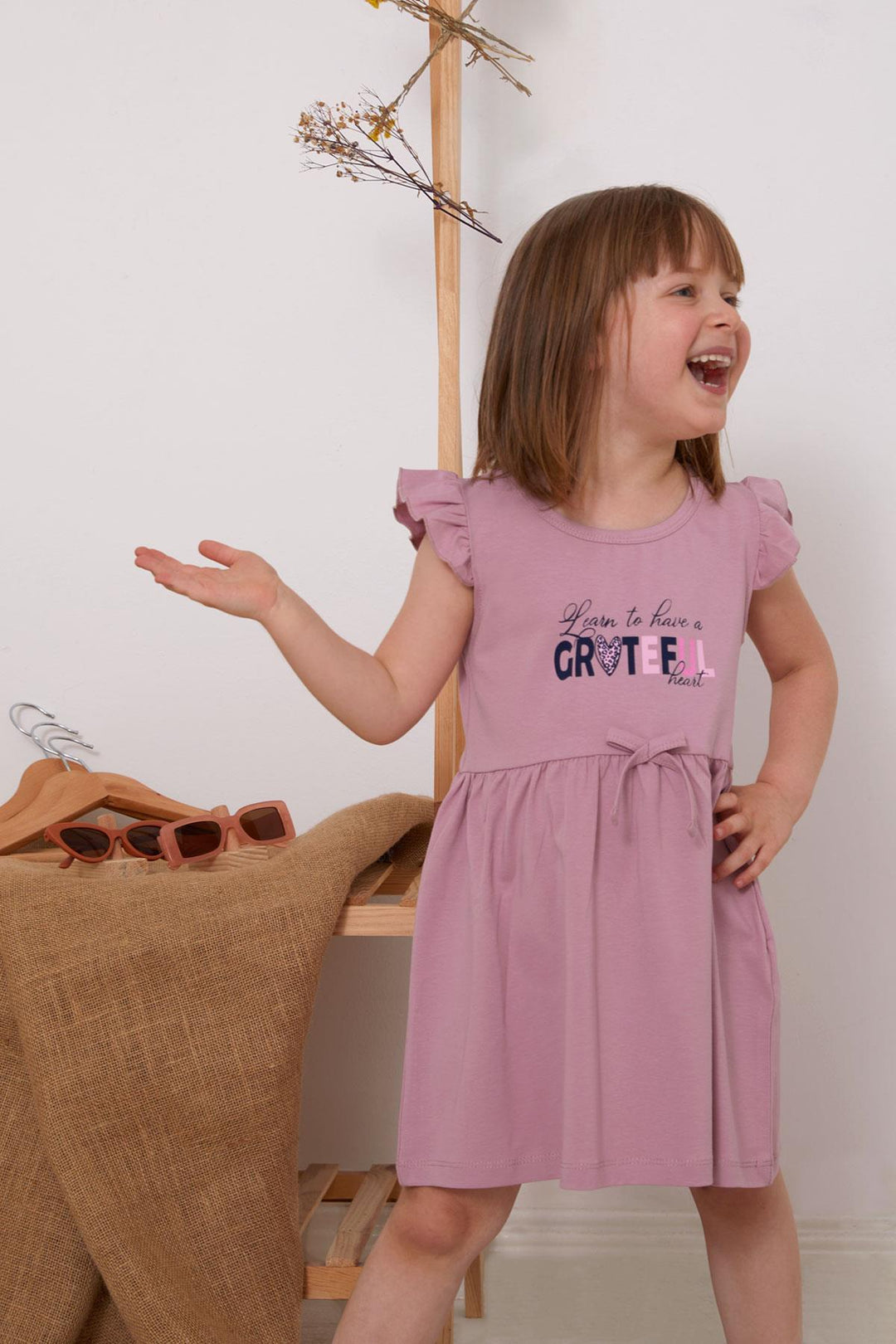 BRE Breeze Girl's Dress with Summer Print, 3-7 Years, Rose Pink - Chieti
