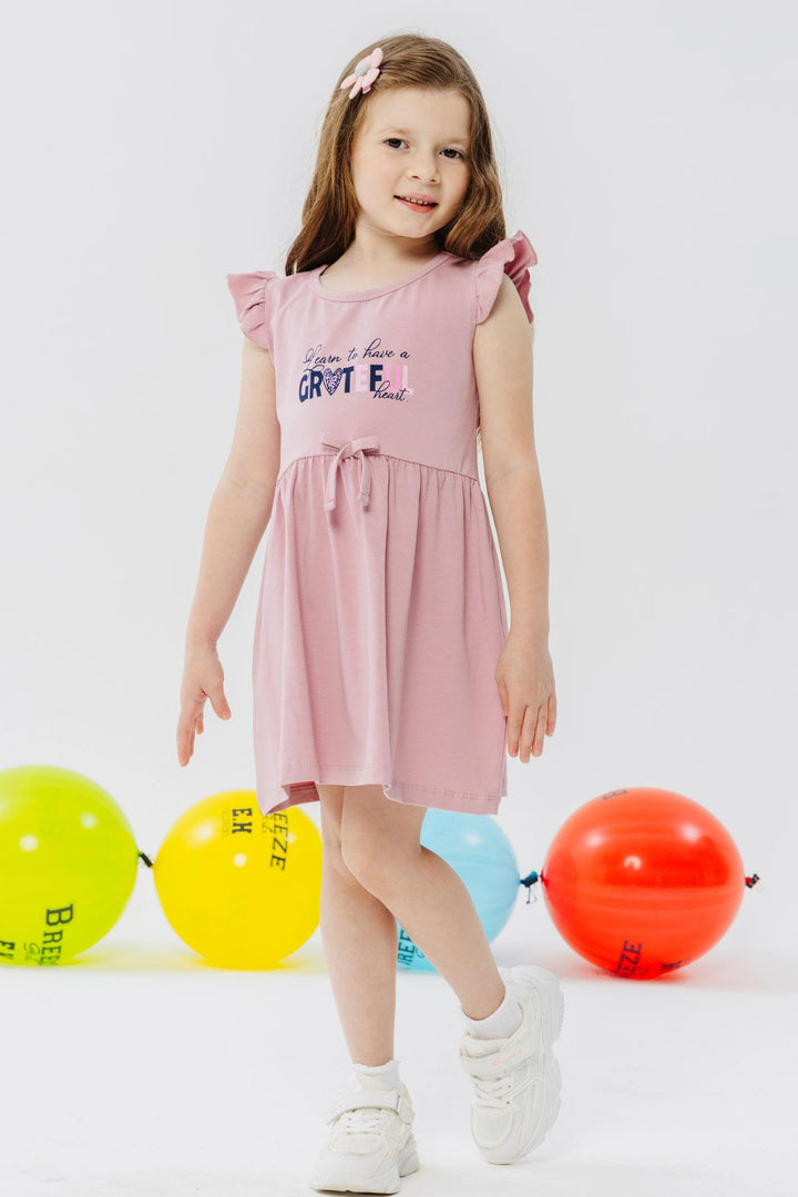 BRE Breeze Girl's Dress with Summer Print, 3-7 Years, Rose Pink - Chieti