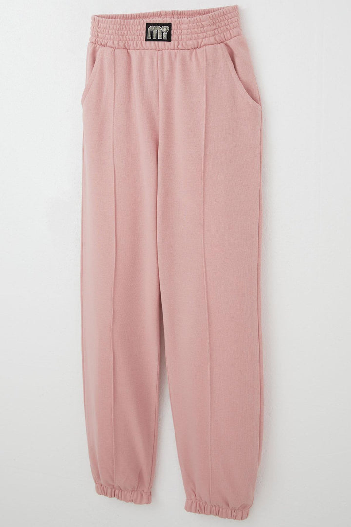 BRE Breeze Girl's Sweatpants Bottom Waist Part Detailed with Emblem 94 Years, Rose Pink - Heroica Ciudad de Tlaxiaco