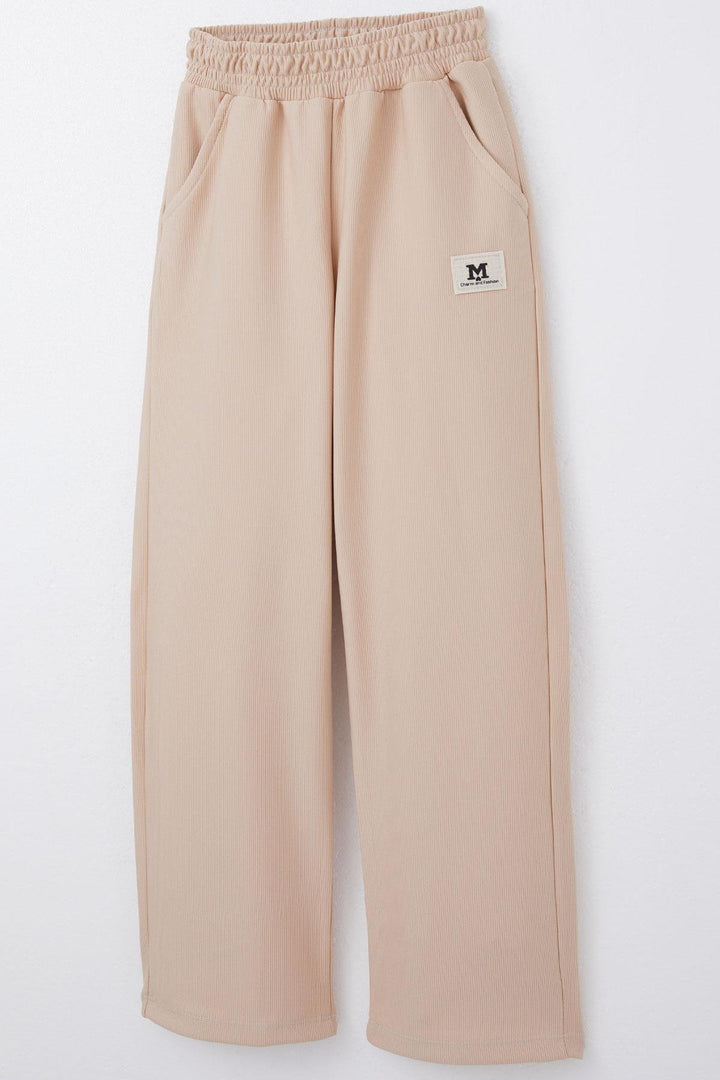 BRE Breeze Girl's Sweatpants with Elastic Waistband, Pockets and Logo, Beige, 62 Years - Iormughanlo