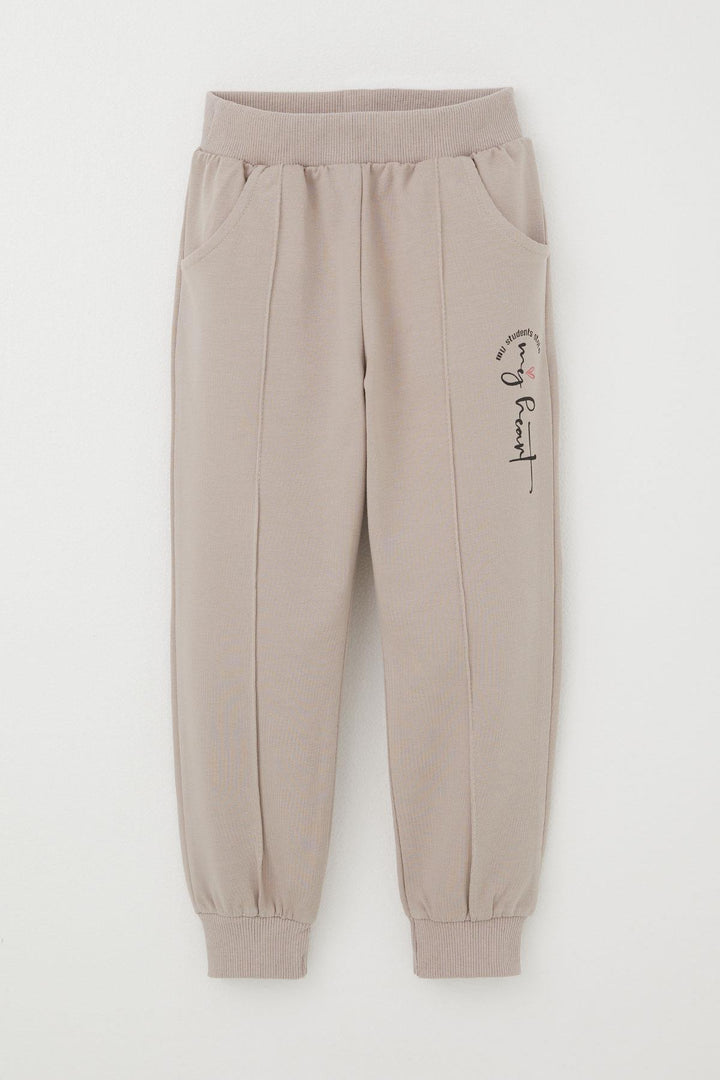 BRE Breeze Girl Child Sweatpants Bottom Stitch Detail Pocketed 3-7 Years, Mink - San Giorgio a Cremano