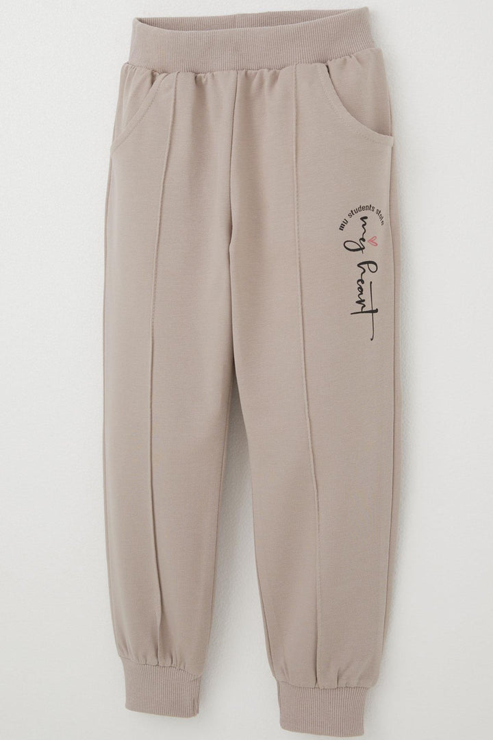 BRE Breeze Girl Child Sweatpants Bottom Stitch Detail Pocketed 3-7 Years, Mink - San Giorgio a Cremano