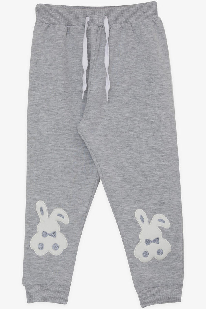 BRE Breeze Girl Child Sweatpants with Bunny Embroidery, 1-4 Years, Light Grey Melange - Ragusa