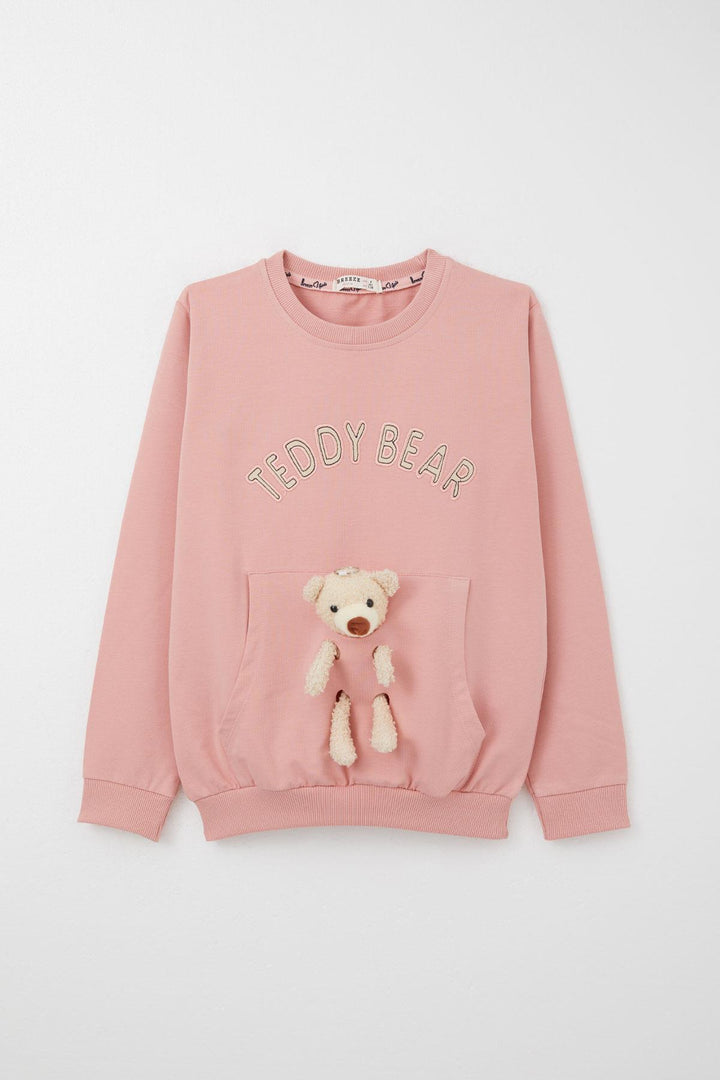 BRE Breeze Girl Child Tracksuit with Bear Accessory Embroidered Writing 5-9 Years, Rose Pink - Spring Hill