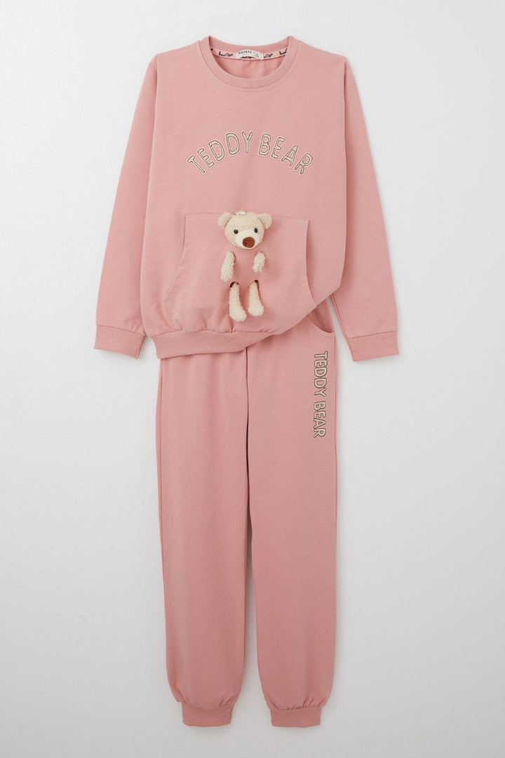 BRE Breeze Girl Child Tracksuit with Bear Accessory Embroidered Writing 5-9 Years, Rose Pink - Spring Hill