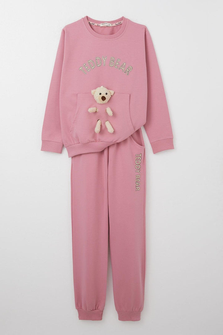 BRE Breeze Girl Child Tracksuit with Bear Accessory Embroidered Writing 5-9 Years, Rose Pink - McMinnville