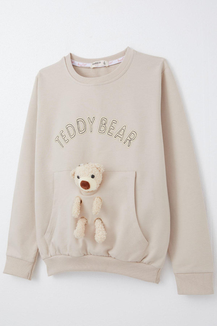 BRE Breeze Girl Child Tracksuit with Teddy Bear Accessory Embroidered Writing 5-9 Years, Beige - Halton Hills