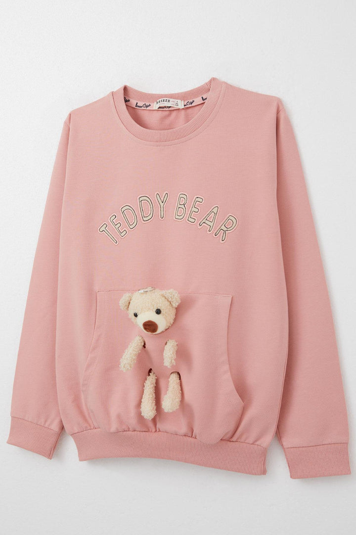 BRE Breeze Girl Child Tracksuit with Bear Accessory Embroidered Writing 5-9 Years, Rose Pink - Spring Hill