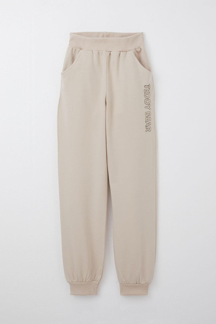 BRE Breeze Girl Child Tracksuit with Teddy Bear Accessory Embroidered Writing 5-9 Years, Beige - Halton Hills